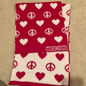 Moschino Red heart and peace sign scarf